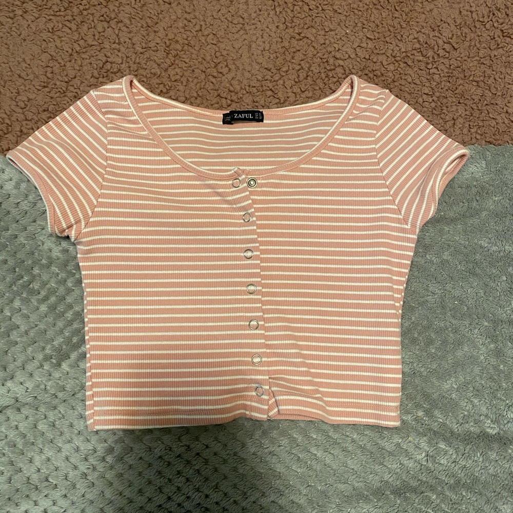 Pink striped crop top S